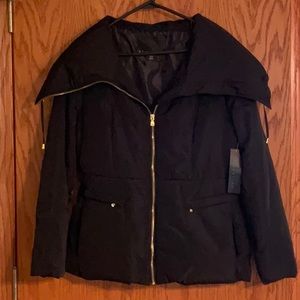 attention Black Jacket Four Front Pockets  Zipper Closure